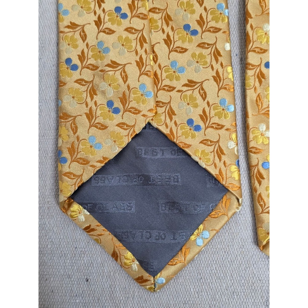 Robert Talbott Best of Class Mens Silk Tie Gold Blue Floral Jacquard Necktie - Picture 5 of 6